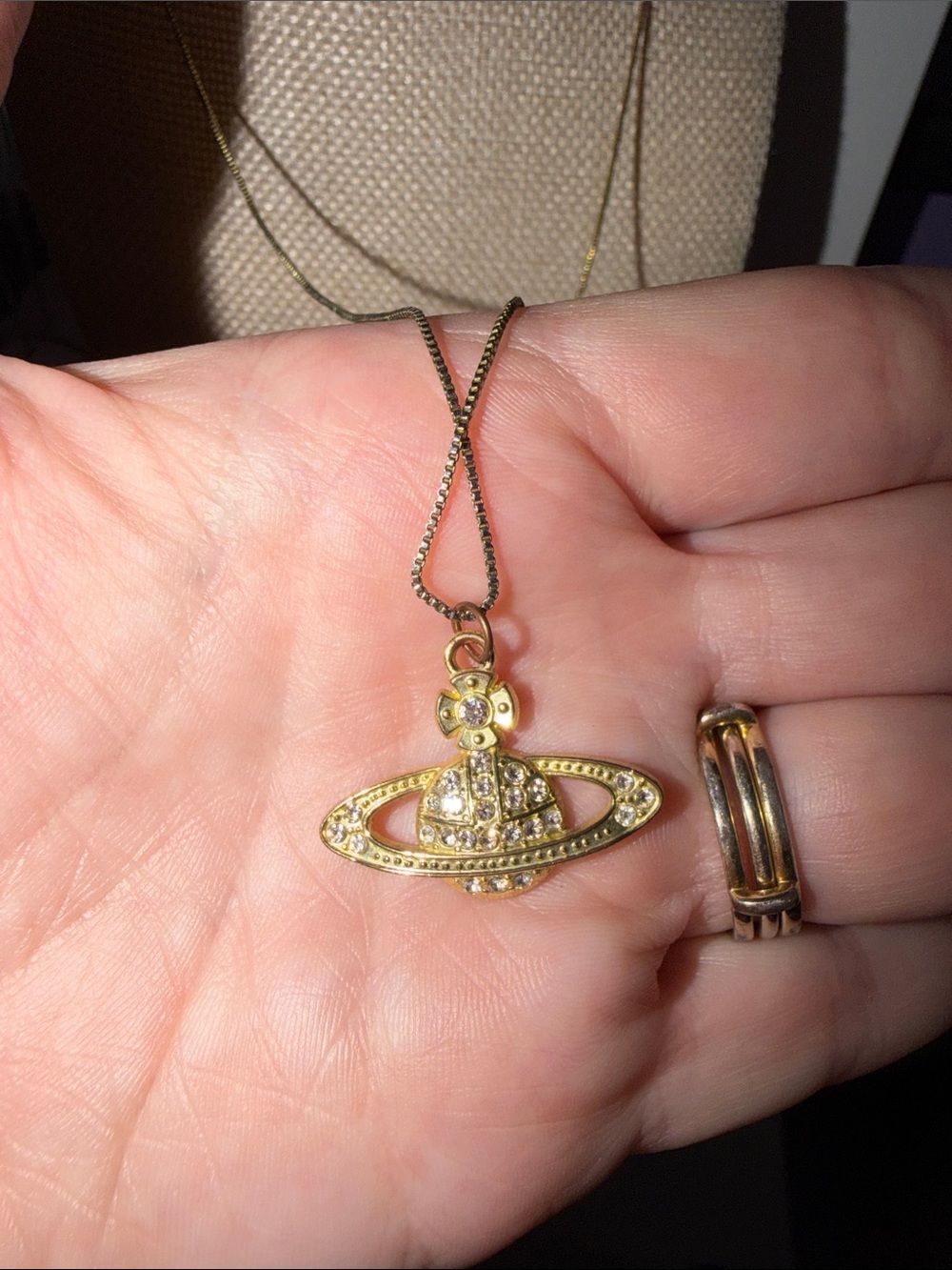 Vivienne Westwood Inspired Gold Orb Pendant Necklace with Crystals - Gold